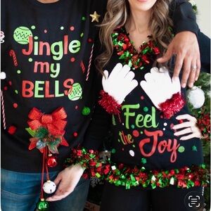 Festive Ugly Christmas Holiday Sweater Matching Couples Outfit
